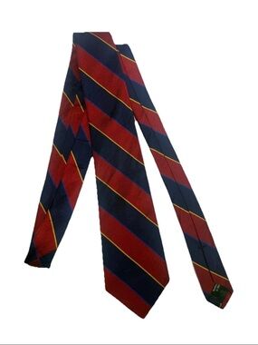 J.CREW Men's Red Blue Yellow Striped 100% English Silk Tie USA W:3.25” L:59”